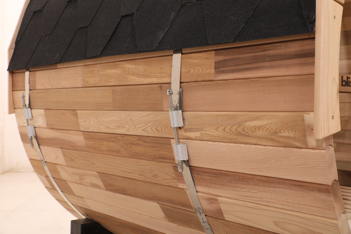Blisspod | Prague | Canadian Red Cedar Outdoor Steam Barell Sauna | Full Glass Back 4-6 person