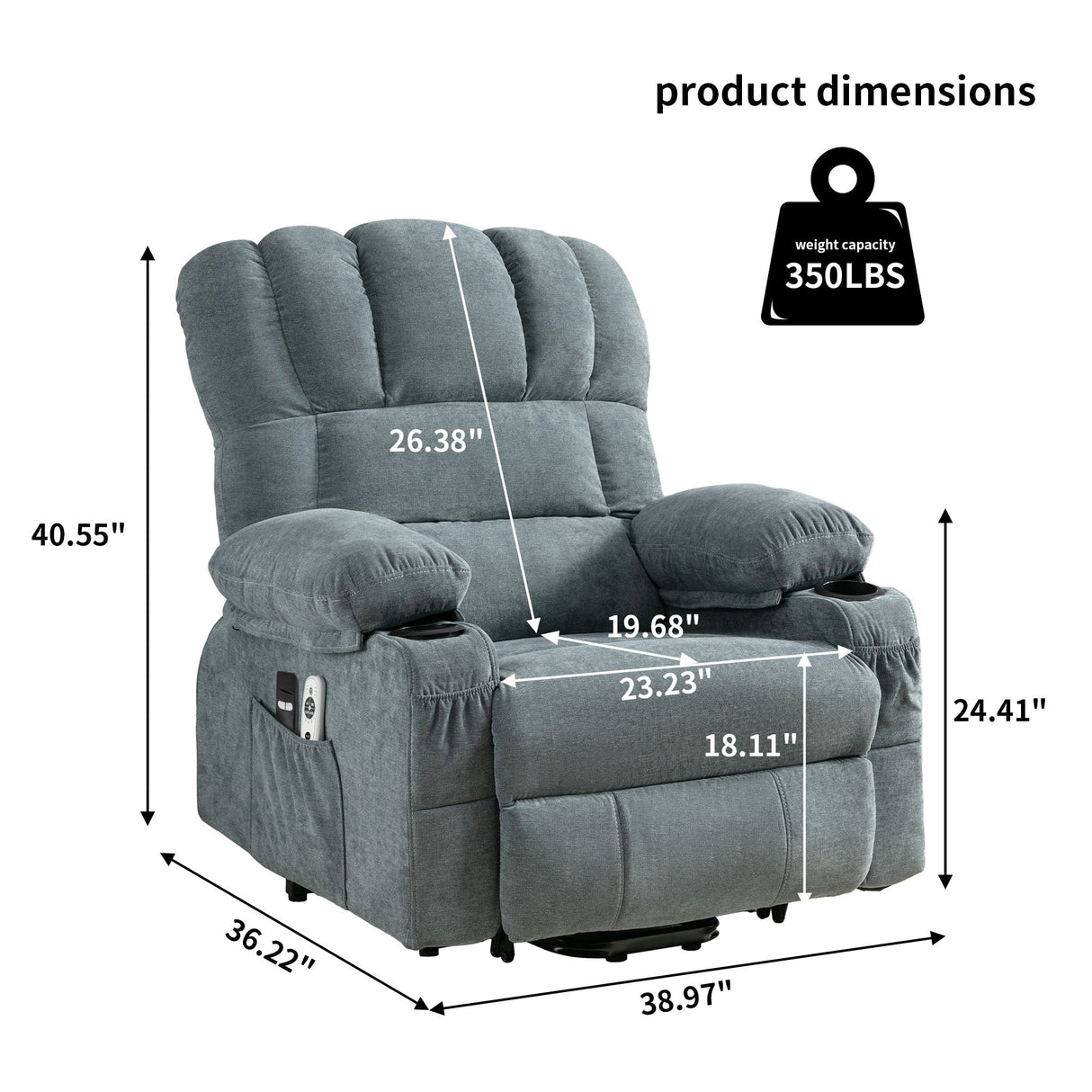 Power Electric massage lift lounge chair, suitable for the elderly, with heating and vibration functions, with USB, can be used for lying down. BLUE