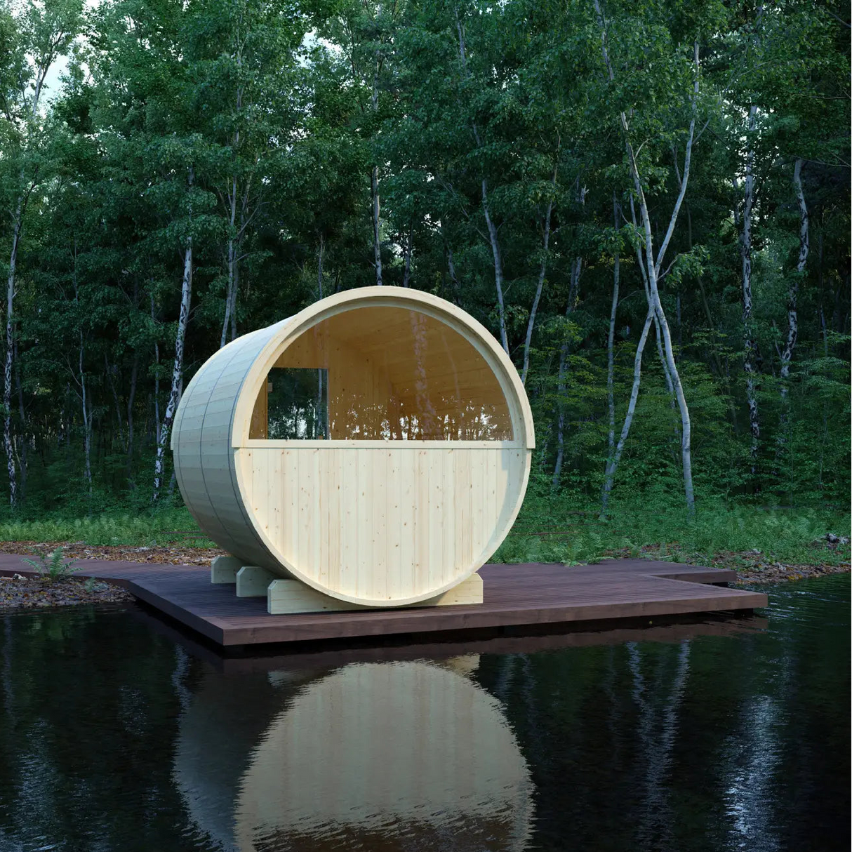 Tampere 4-Person 2 Tier Finnish Barrel Sauna with WiFi Heater - By Finnish Sauna Builders