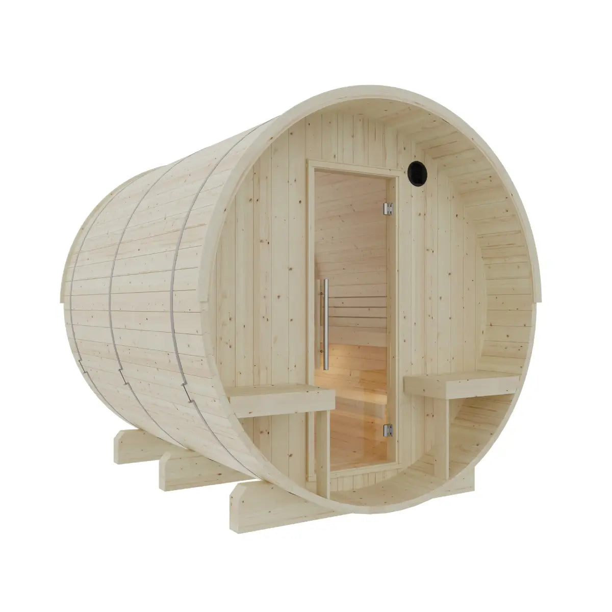 Turku, 6-Person, 2-Tier Finnish Barrel Sauna w/ Terrace and Heater