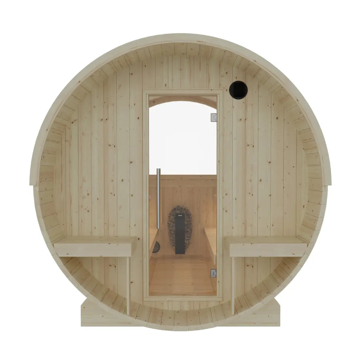 Turku, 6-Person, 2-Tier Finnish Barrel Sauna w/ Terrace and Heater