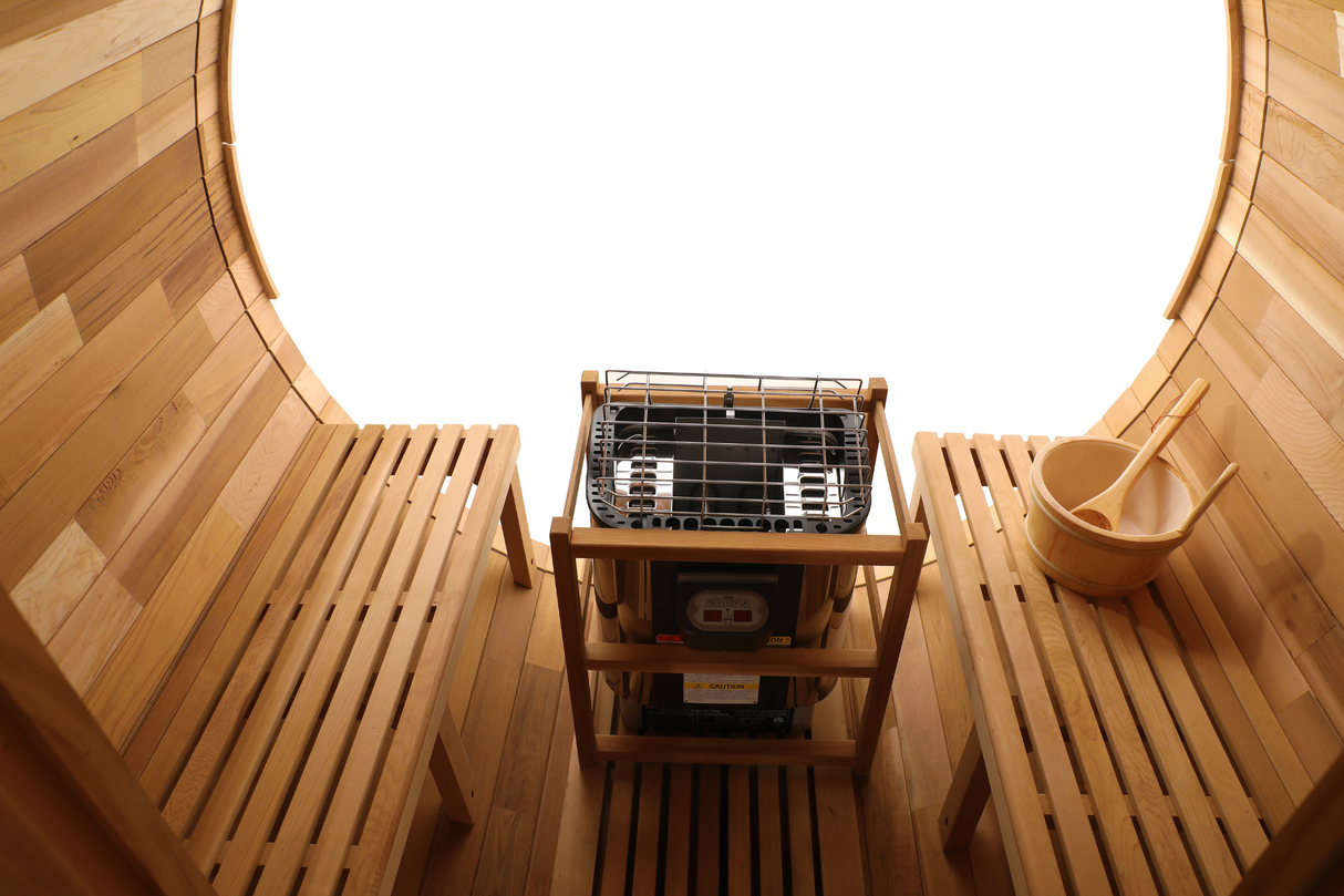 Blisspod | Prague | Canadian Red Cedar Outdoor Steam Barell Sauna | Full Glass Back 4-6 person