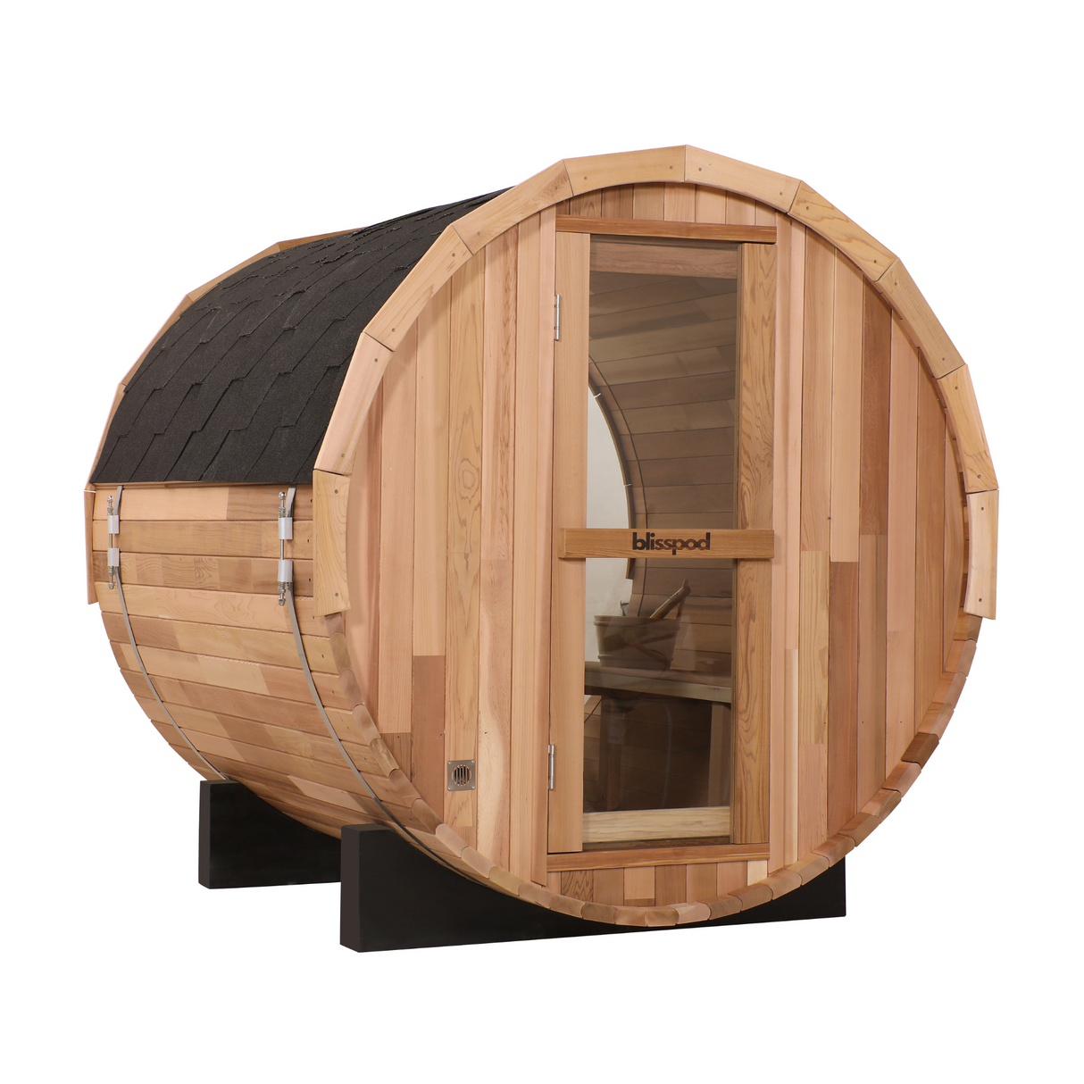 Blisspod | Prague | Canadian Red Cedar Outdoor Steam Barell Sauna | Full Glass Back 4-6 person