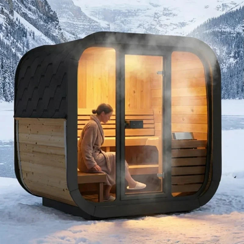 SaunaLife Model CL5G 4-Person Cube-Series Luxury Wooden Outdoor Home Sauna Kit