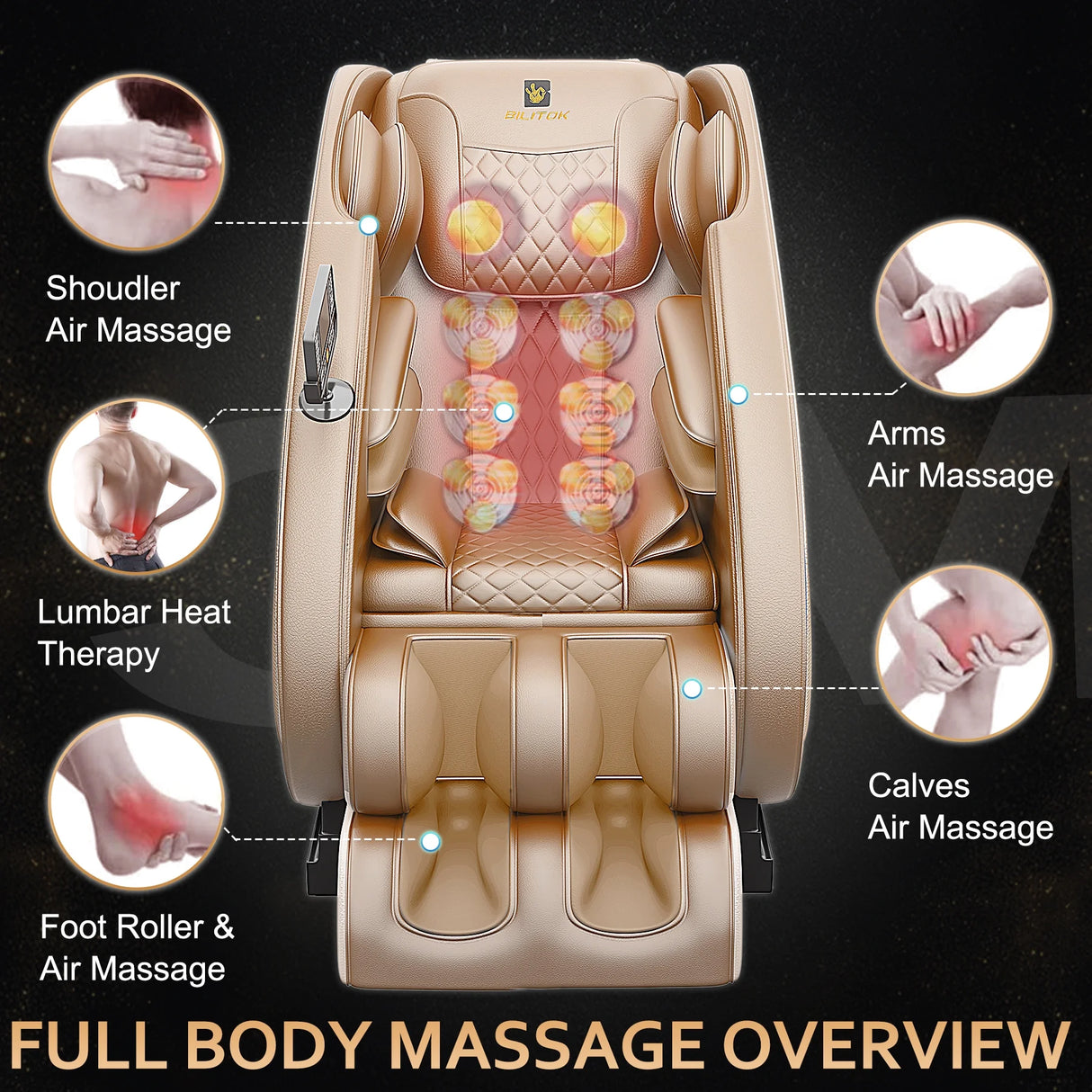 Massage Chair with Zero Gravity Heating and Bluetooth Functions Easy to Use at Home (Brown)