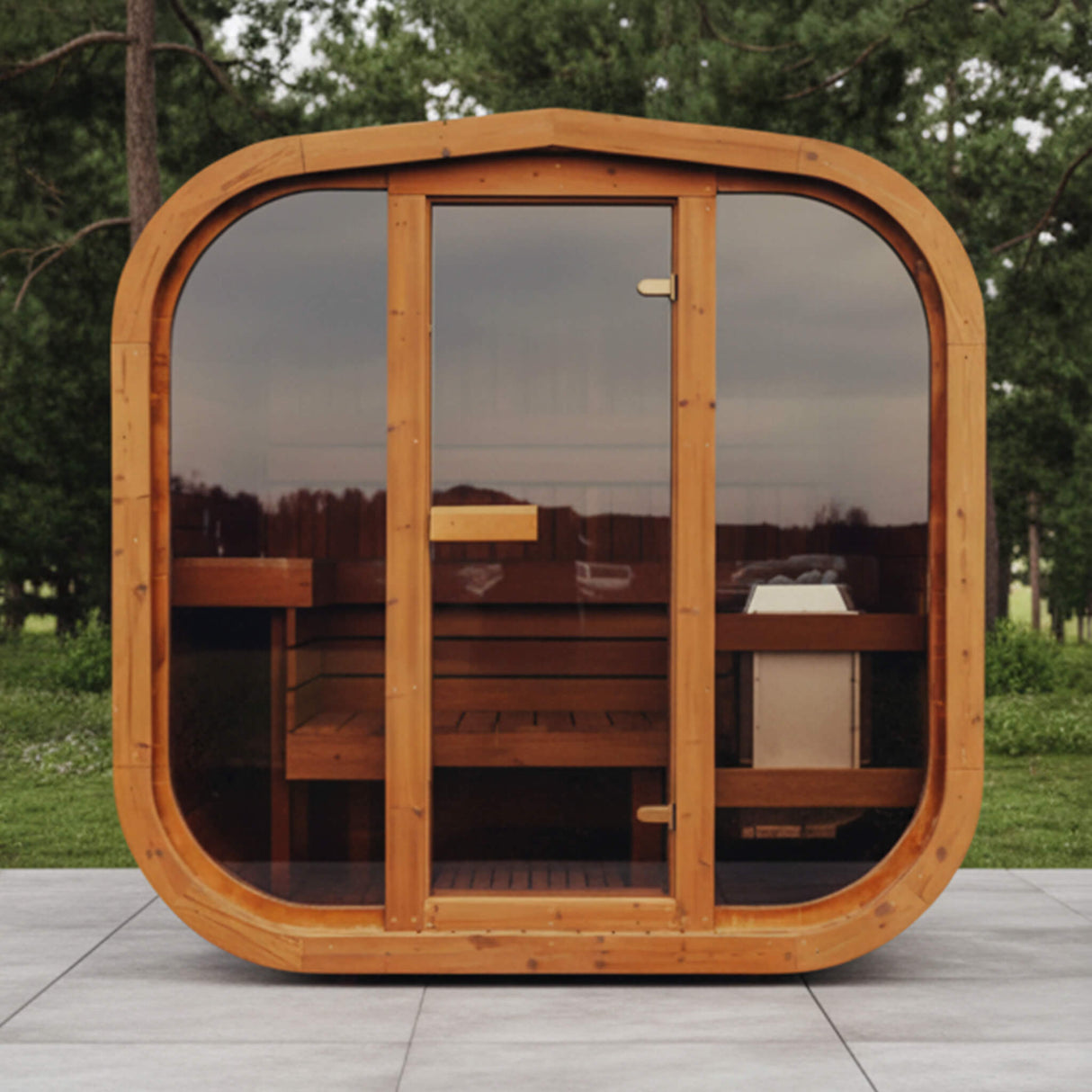 Premium 6-Person Outdoor Scandinavian ThermoWood Cube Sauna Kit With LED Lighting