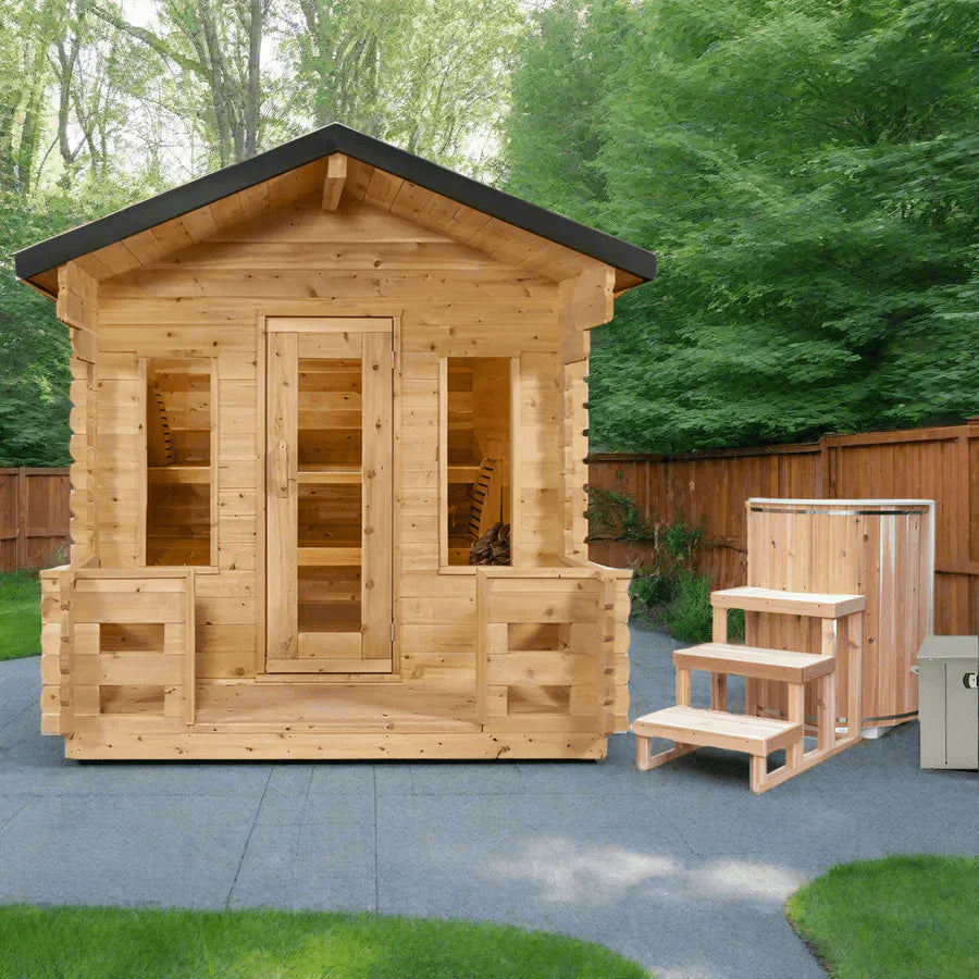 Dundalk Leisurecraft Canadian Timber 2-6 Person Georgian Cabin Sauna w/ Porch | CTC88PW