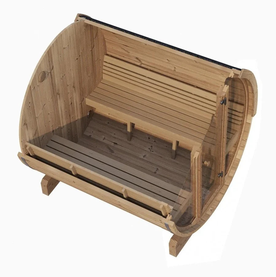 SaunaLife Model E7G Ergo Series 4-Person Outdoor Sauna Barrel With Glass Front