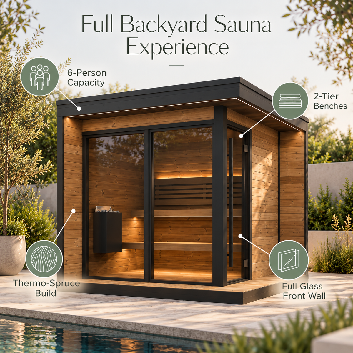 SaunaLife Model GL6 Luxury-Series Outdoor 6-Person Home Sauna Kit