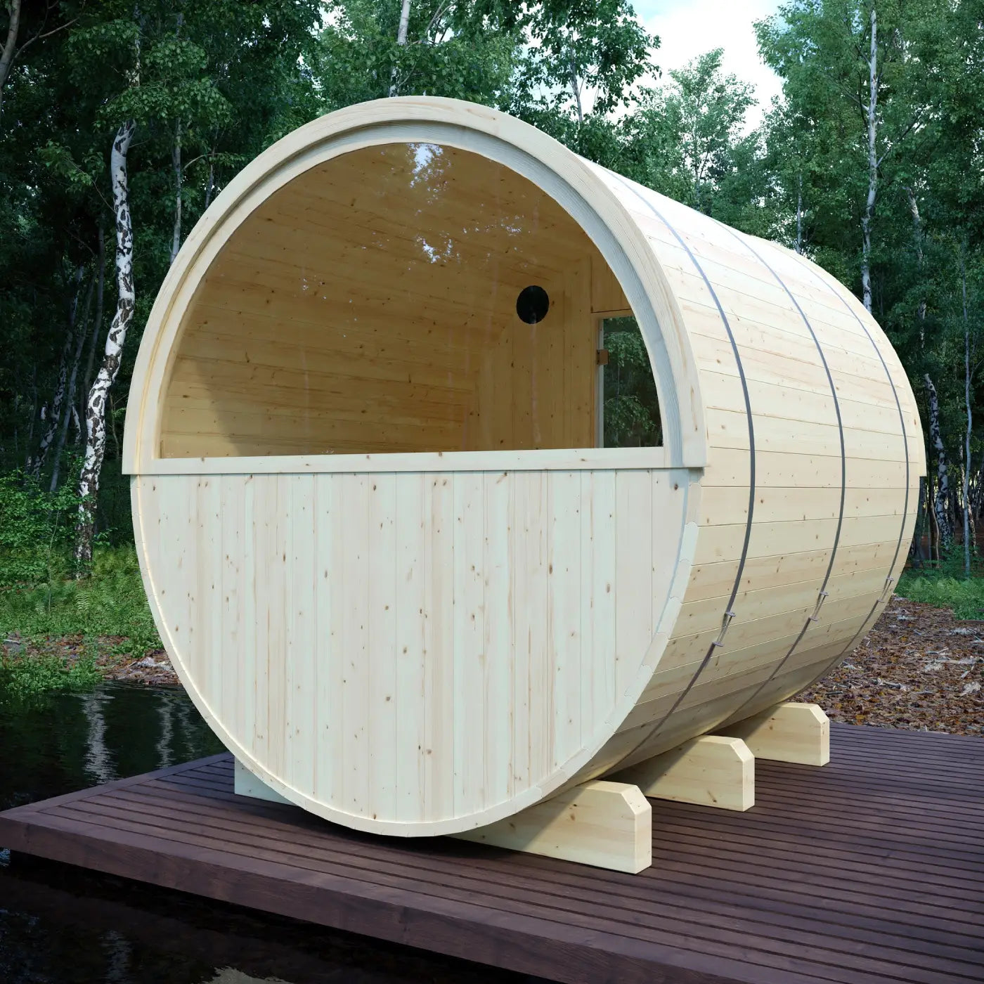 Tampere  4-Person 2 Tier Finnish Barrel Sauna with WiFi Heater - By Finnish Sauna Builders