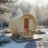 Turku, 6-Person, 2-Tier Finnish Barrel Sauna w/ Terrace and Heater