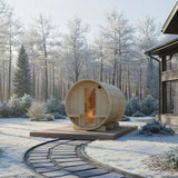 Turku, 6-Person, 2-Tier Finnish Barrel Sauna w/ Terrace and Heater