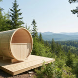 Turku, 6-Person, 2-Tier Finnish Barrel Sauna w/ Terrace and Heater