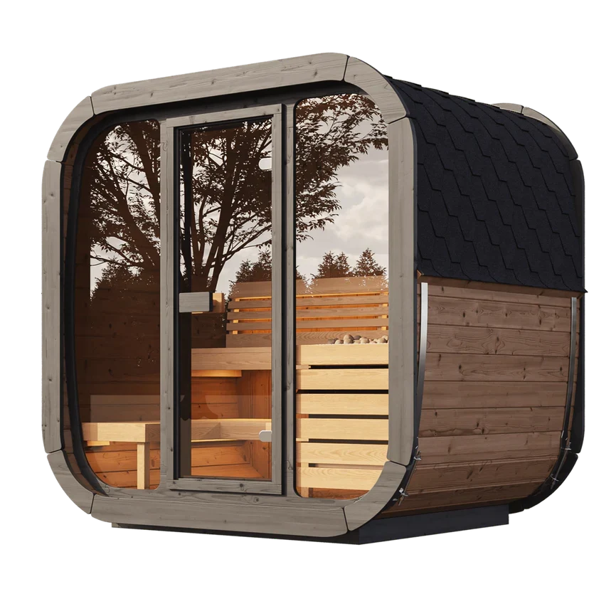 SaunaLife Model CL5G 4-Person Cube-Series Luxury Wooden Outdoor Home Sauna Kit