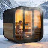 SaunaLife Model CL5G 4-Person Cube-Series Luxury Wooden Outdoor Home Sauna Kit