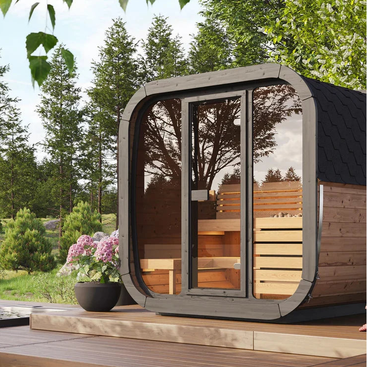 SaunaLife Model CL5G 4-Person Cube-Series Luxury Wooden Outdoor Home Sauna Kit