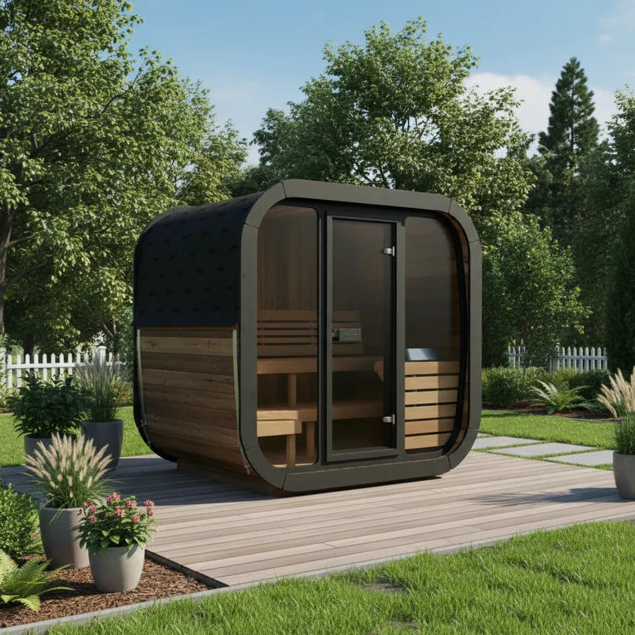 SaunaLife Model CL5G 4-Person Cube-Series Luxury Wooden Outdoor Home Sauna Kit