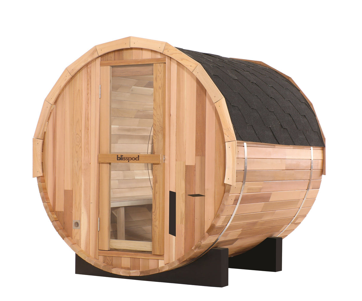 Blisspod | Prague | Canadian Red Cedar Outdoor Steam Barell Sauna | Full Glass Back 4-6 person