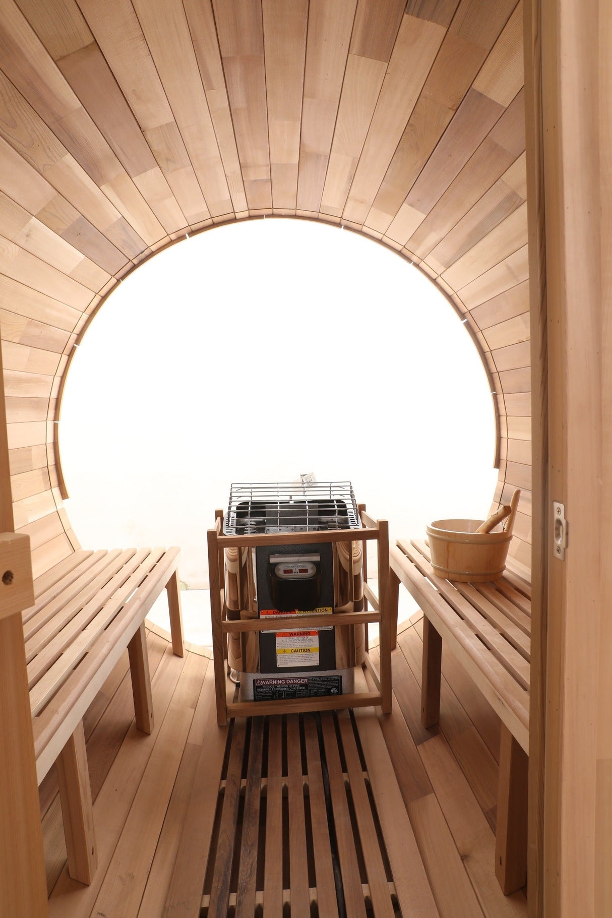 Blisspod | Prague | Canadian Red Cedar Outdoor Steam Barell Sauna | Full Glass Back 4-6 person