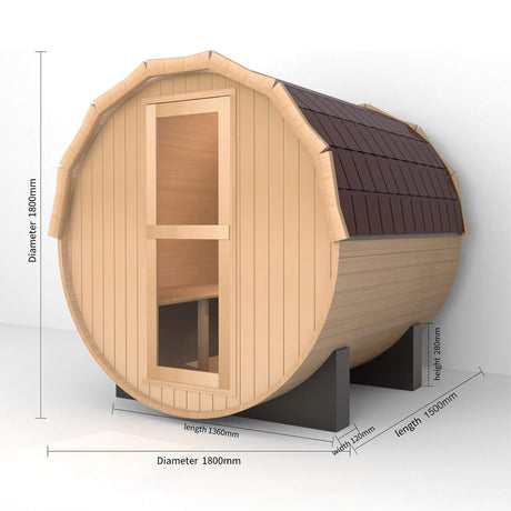 Thermora Premium All-Weather Outdoor Pinewood Barrel Sauna Kit With 4.5KW Heater And Tempered Glass Window (SAK91462)