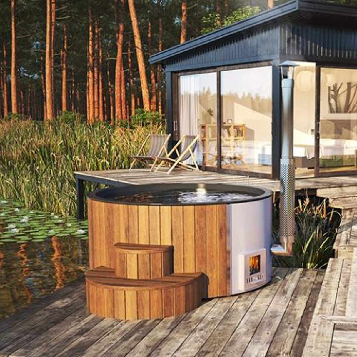 SaunaLife Model S4N 6-Person Home Wood-Burning Hot Tub